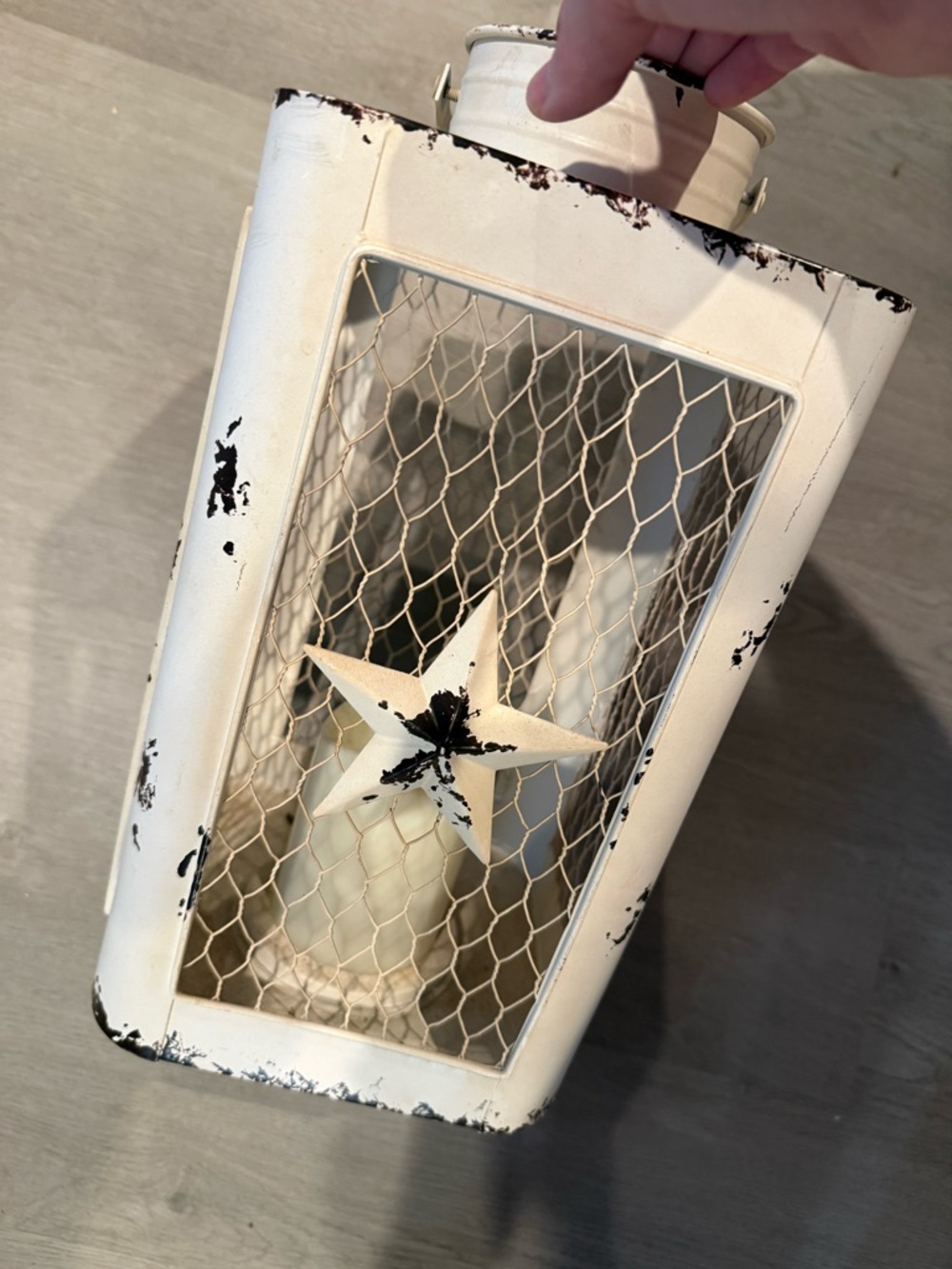 Distressed White Star Lantern - Decorative Home Accent
